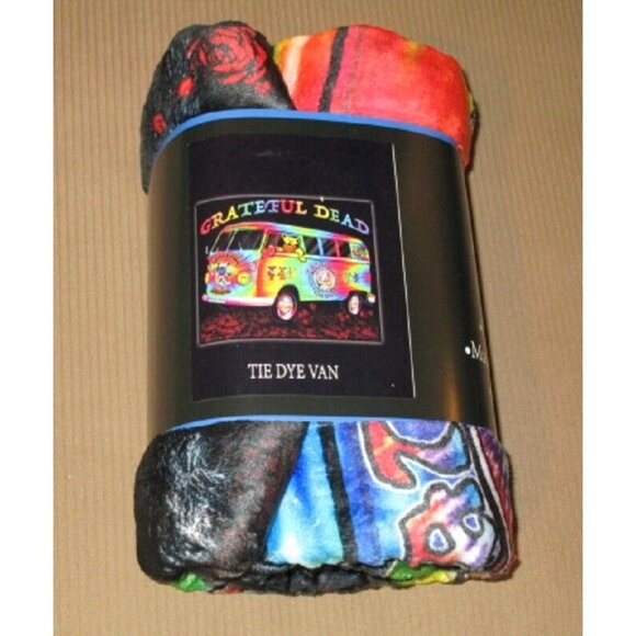 New Tie Dye Grateful Dead Van Bus Plush Throw Gift Blanket Dancing Bears Hippie - Picture 4 of 4